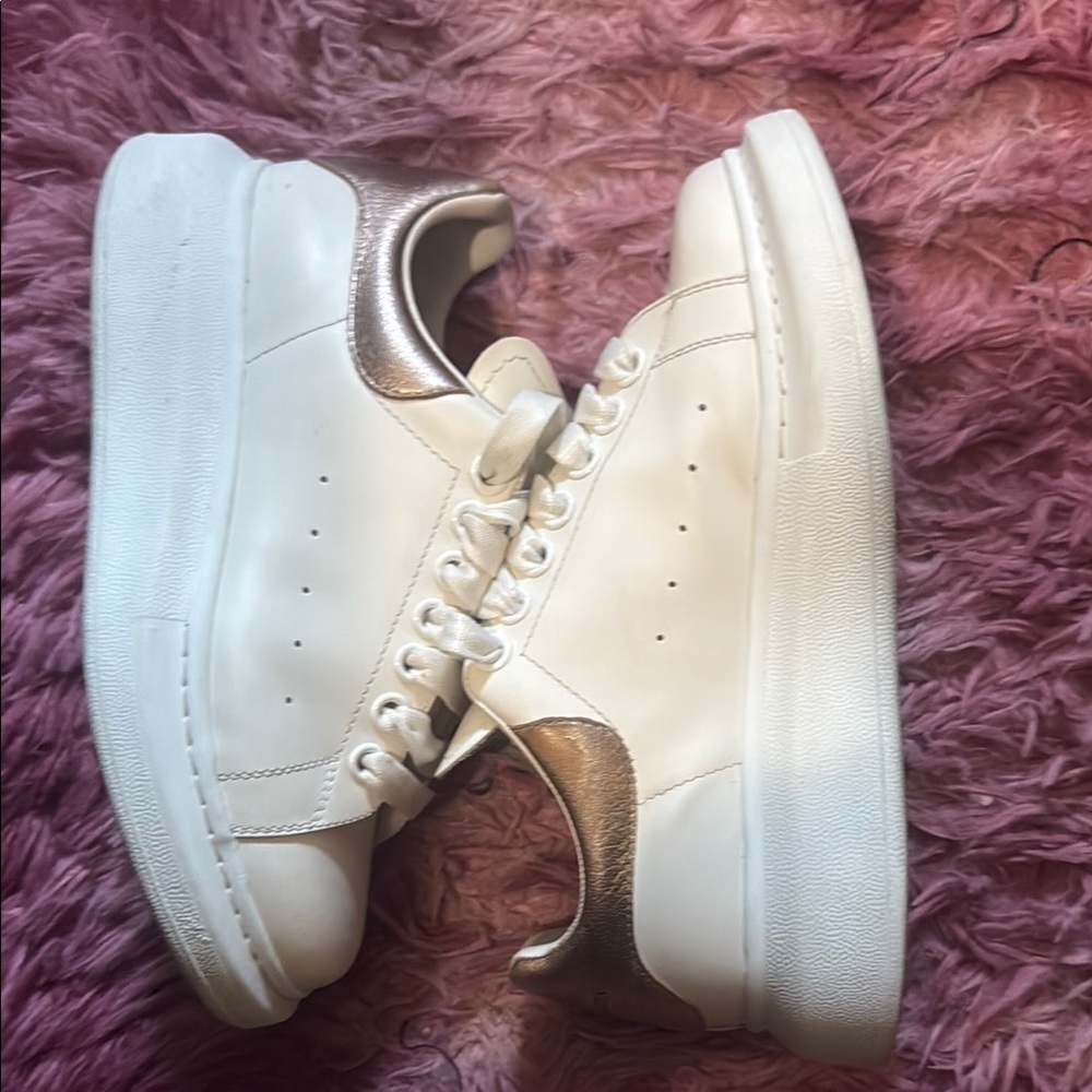 Alexander McQueen White and Gold Platform Sneakers